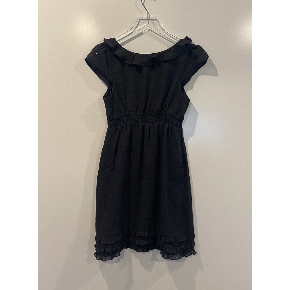 Maeve Anthropologie Wool Blend Ruffle Smocked Empire Waist Mini Dress Grey 6 - Picture 3 of 8